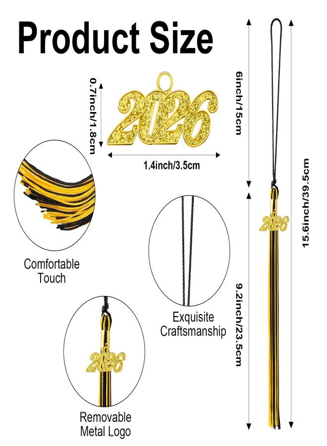 QIHOMPIB 2026 Black Gold Gradution Tassel with Golden Charm for Graduation Cap Hat Gown Headband Decorations Senior Class of 2026 Congrats Grad Party Favors Supplies Ceremonies Memorial Graduations Decor - Image 2